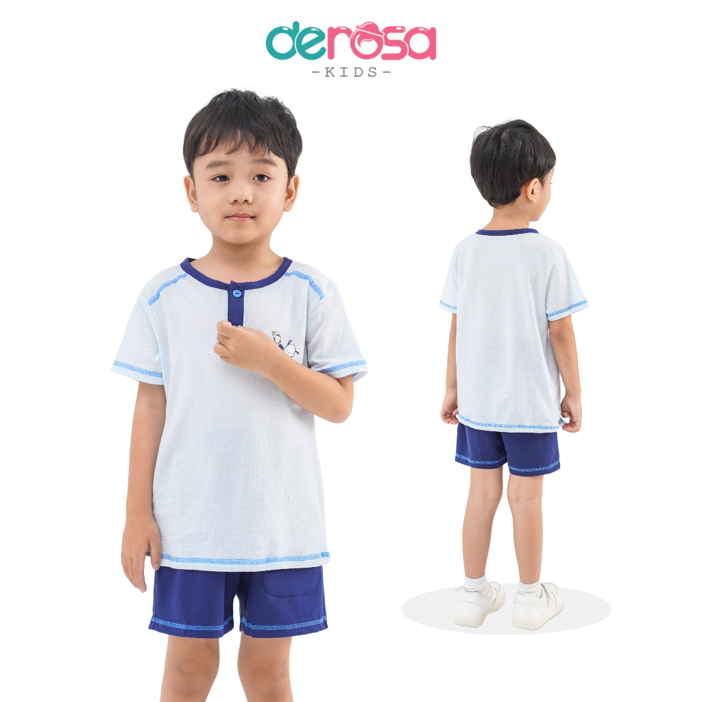 Bộ thun bé trai DEROSA KIDS đồ bộ cộc tay cổ trụ cho bé từ 1 đến 4 tuổi ASKD474B