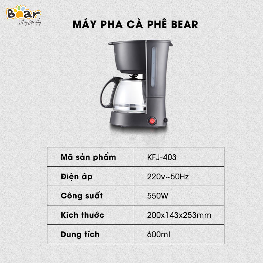 Máy pha cà phê Bear KFJ-403, máy pha cafe tự động đa năng chính hãng tại nhà bảo hành 12 tháng