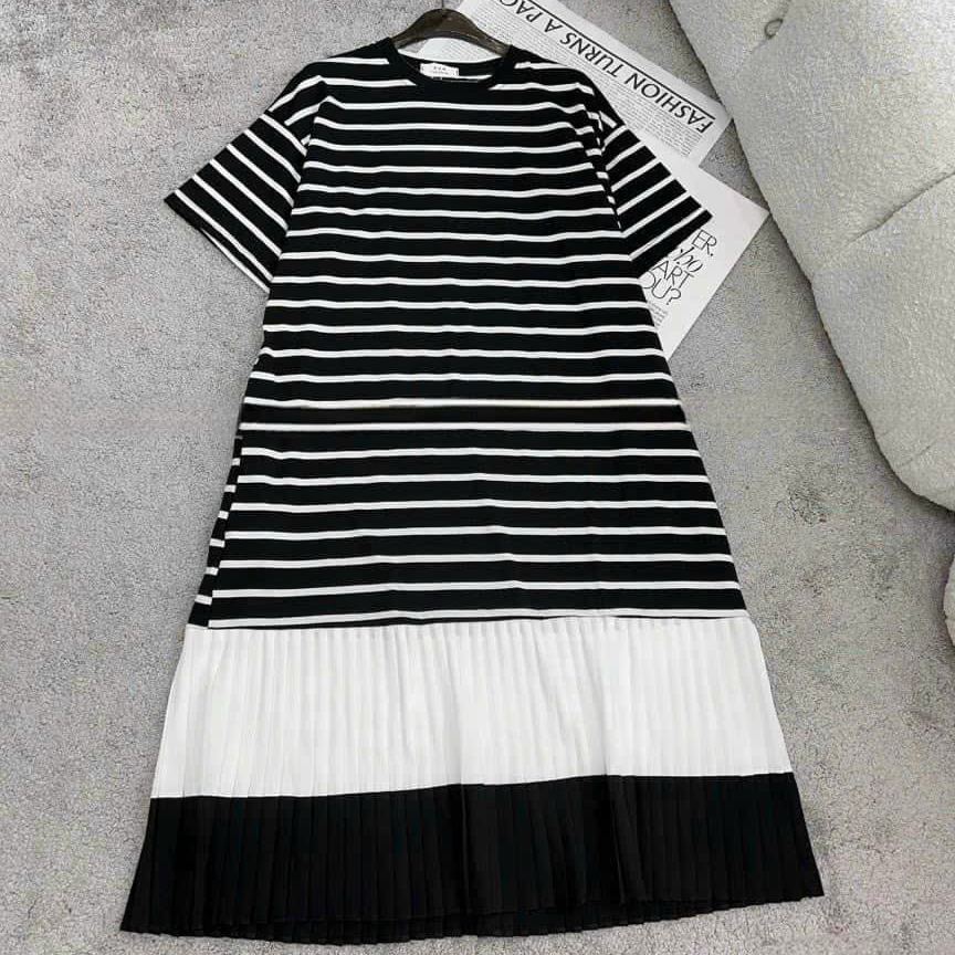 Đầm Bầu Váy Bầu Dáng Xuông Phối Chân Váy Xếp Ly Mùa Hè Chất Thun Cotton Mềm Mát Công Sở Đi Biển HD2779 Honey Mommy