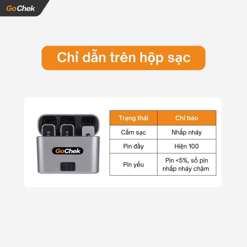 Micro thu âm không dây GoChek kèm Dock sạc lọc tạp âm khi live/quay video/ ghi âm cho điện thoại/máy tính GC-D ULTRA