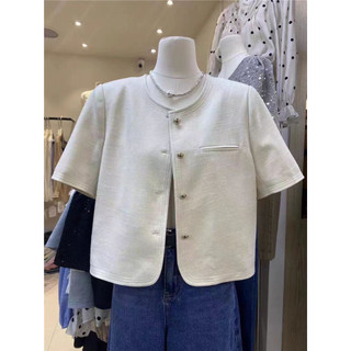 Mã 04 Áo blazer ngắn tay cổ tròn cúc tròn màu be, áo vest nữ
