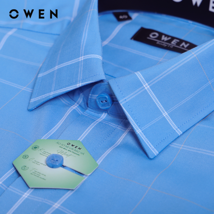 Áo sơ mi ngắn tay Nam Owen dáng Body Fit màu xanh chất liệu Mint - AB230250NT
