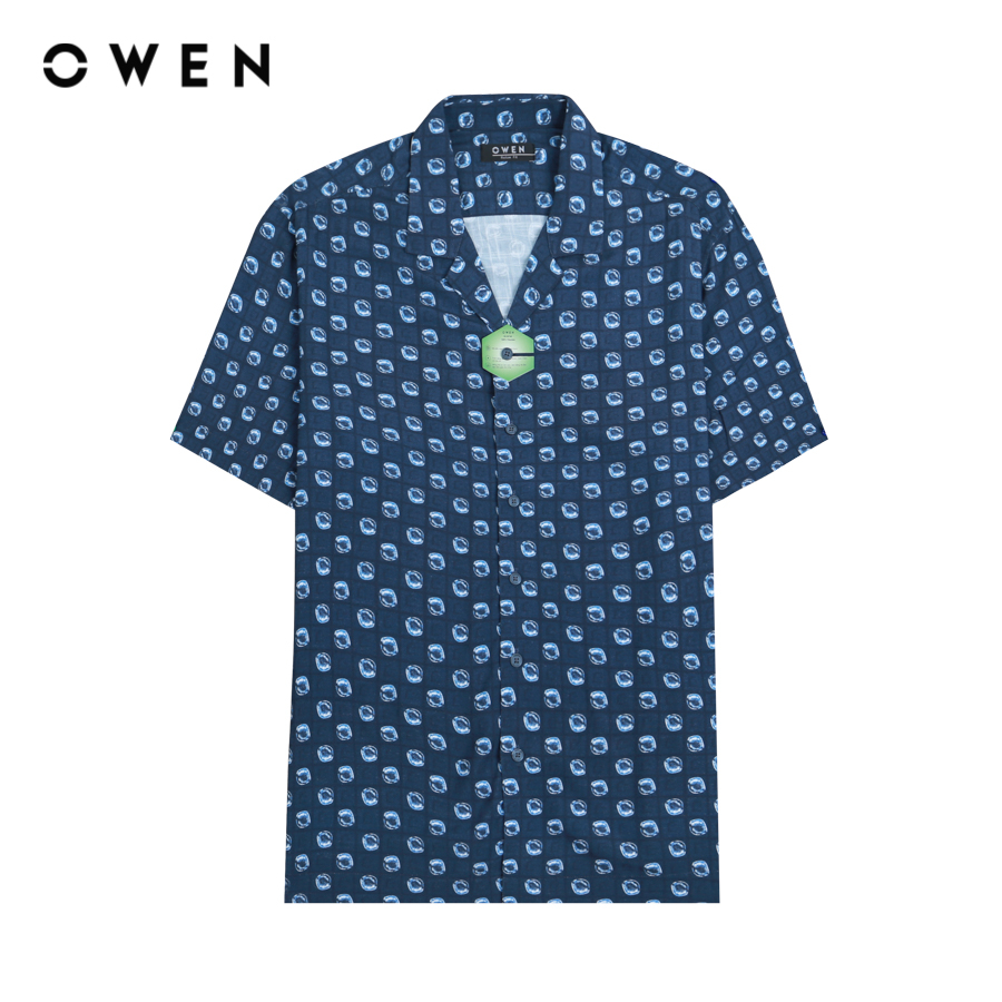 OWEN - Áo sơ mi ngắn tay Nam Owen dáng Relaxfit màu Navy chất liệu Viscose-Polyester - AE230065N