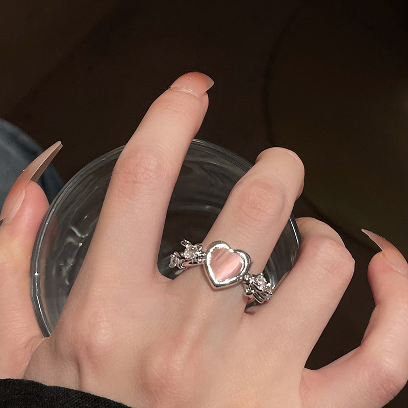 🍊beautycoco🍊Nhẫn mở  đính đá zircon họa tiết trái tim thời trang cho nữ