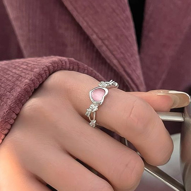 🍊beautycoco🍊Nhẫn mở  đính đá zircon họa tiết trái tim thời trang cho nữ