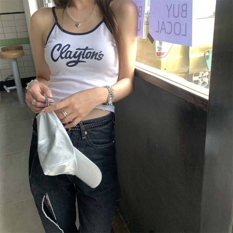 Áo 2 dây croptop in chữ phong cách basic tối giản 4 màu đỏ trắng đen xanh thời trang nữ Famos