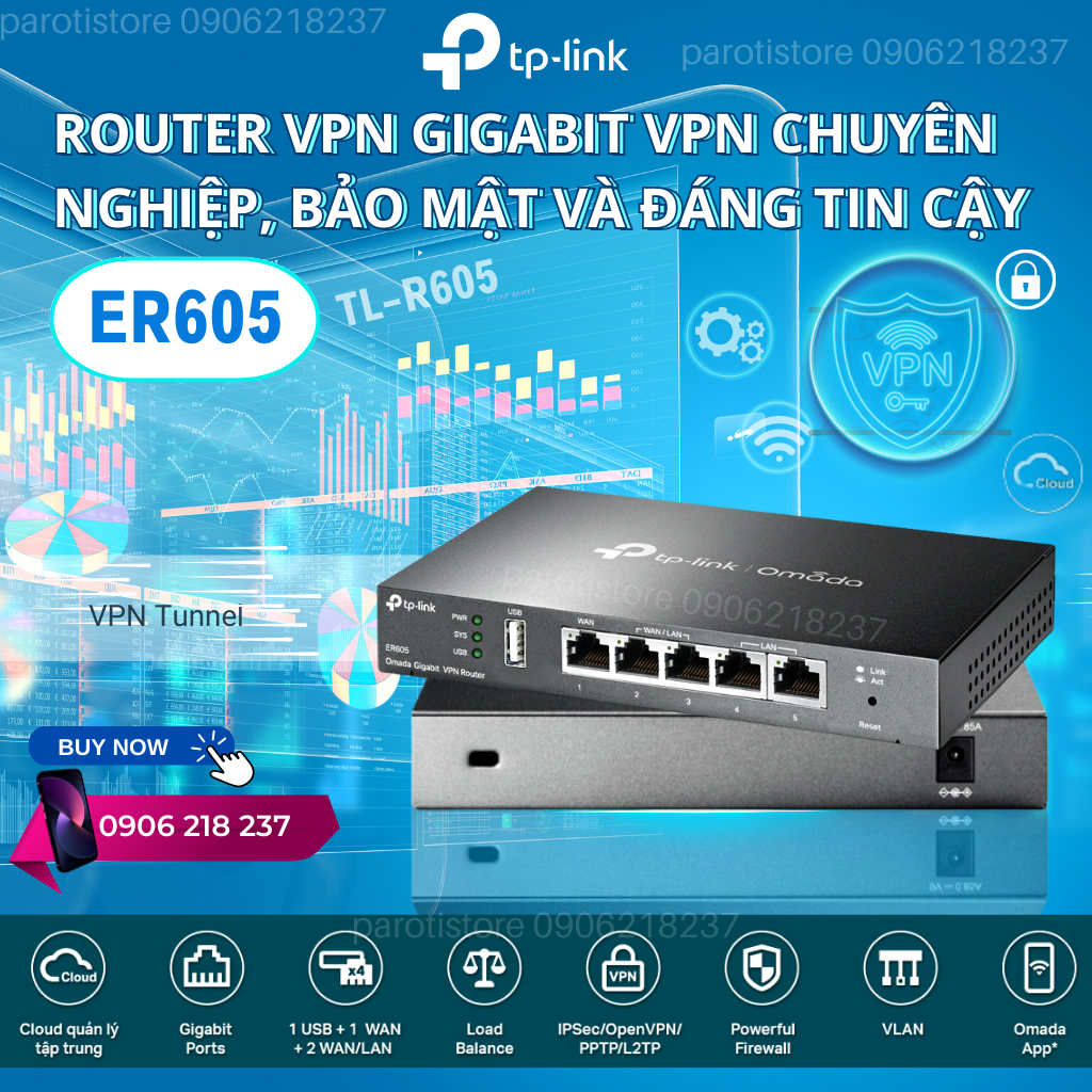 Bộ cân bằng tải (bộ định tuyến) Router VPN Omada TP-Link ER605 ( TL-R605 ) V2_chính hãng, mới 100%