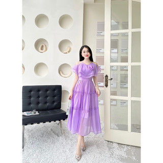 Maxi tơ cổ yếm hoa ngực