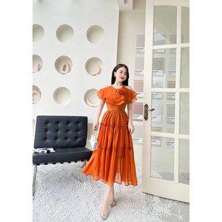 Maxi tơ cổ yếm hoa ngực