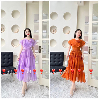 Maxi tơ cổ yếm hoa ngực