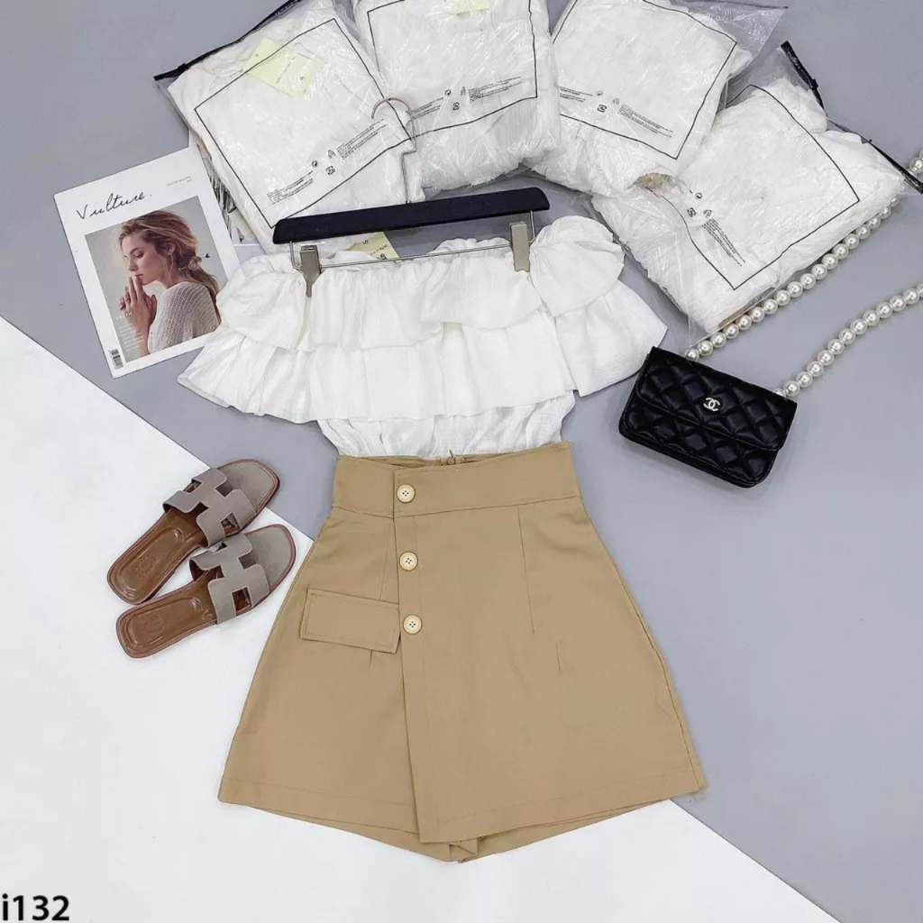 Áo kiểu croptop trễ vai bèo nhún phong cách Hàn Quốc AS71