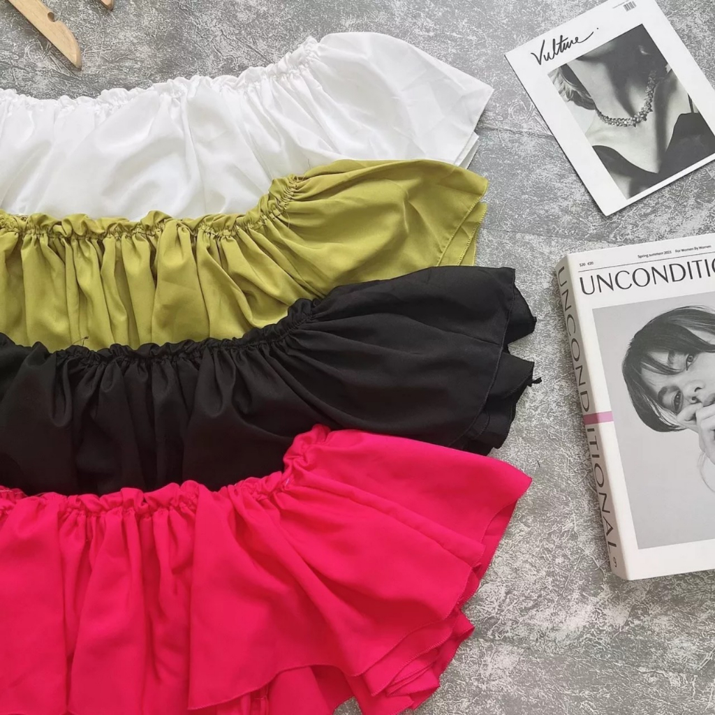 Áo kiểu croptop trễ vai bèo nhún phong cách Hàn Quốc AS71