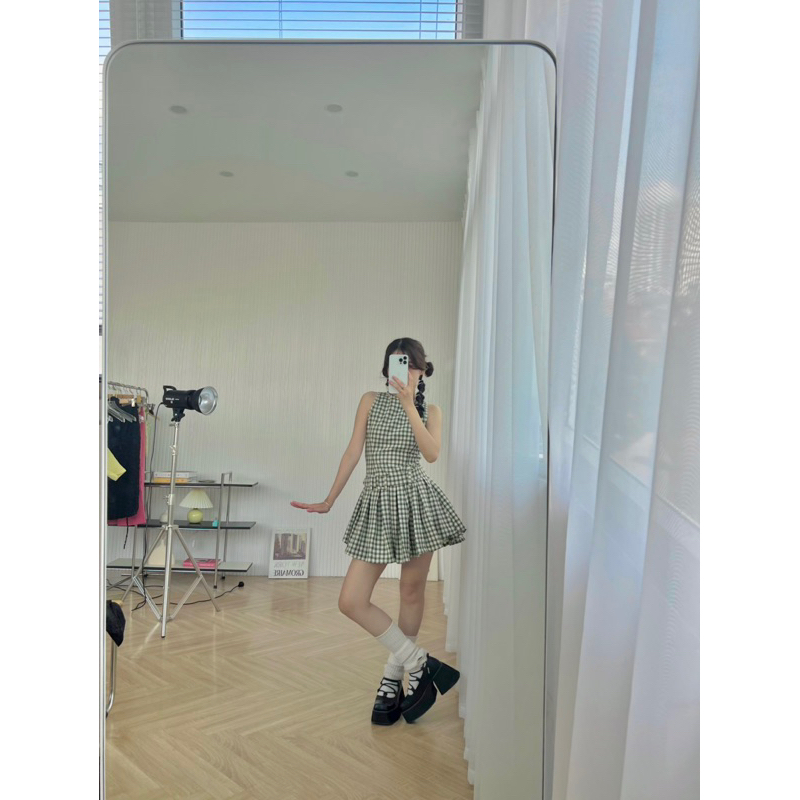 Váy caro phối đai thắt eo - Flannel Dress