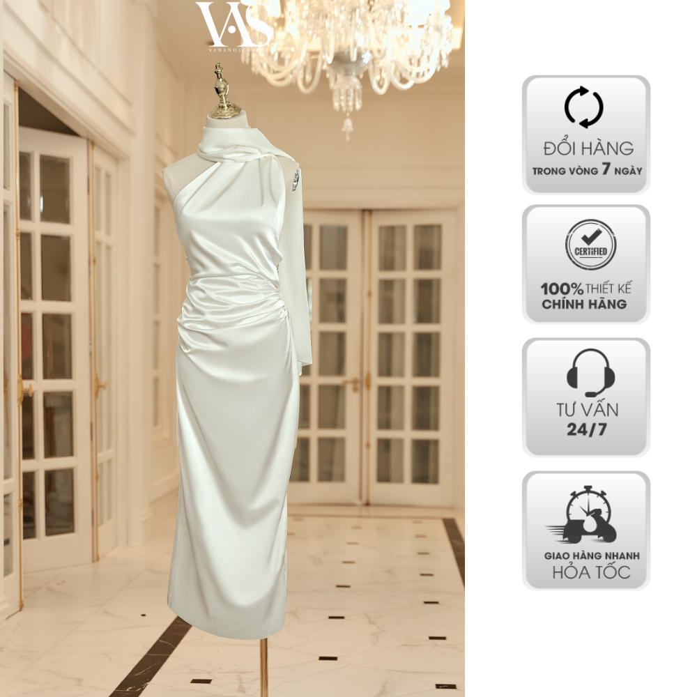 Đầm nữ VANANHSCARLET hở lưng xẻ tà V004S23