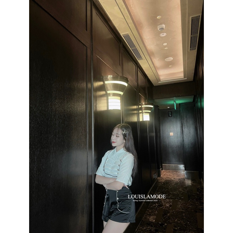 Set Áo Sơ Mi Xương Cá Đính Khuya Hoàng Gia Kèm Short