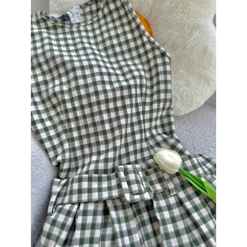 Váy caro phối đai thắt eo - Flannel Dress