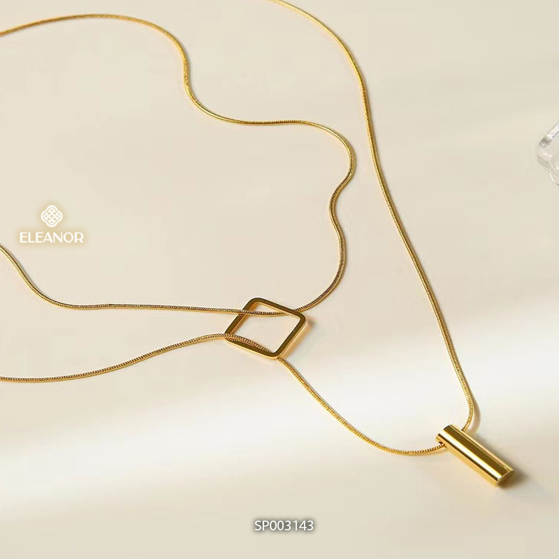 Dây chuyền layer nữ titan Eleanor Accessories thiết kế sợi mảnh mặt vuông cá tính phụ kiện trang sức 3143