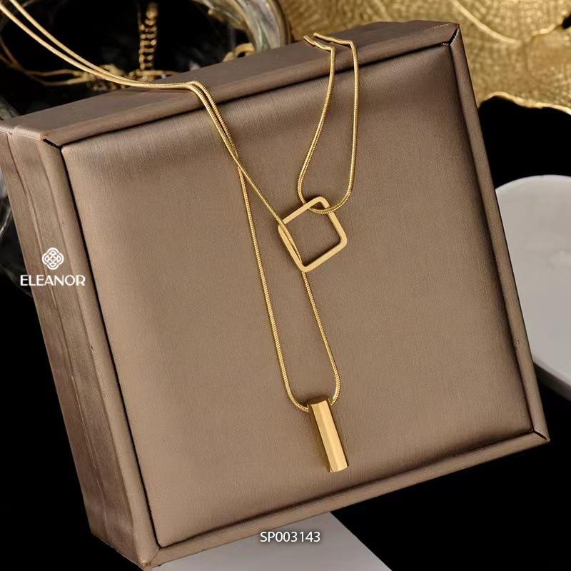 Dây chuyền layer nữ titan Eleanor Accessories thiết kế sợi mảnh mặt vuông cá tính phụ kiện trang sức 3143