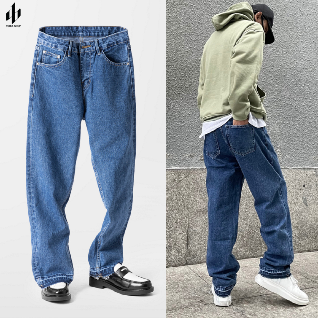 QUẦN JEANS BAGGY NAM YOBA MÀU XANH FORM ỐNG SUÔNG TUA LAI SIÊU XỊN ĐẸP 156 (ẢNH THẬT 100%)