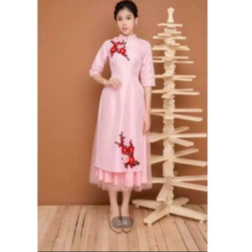 Set bộ in hoa thời trang nữ đi chơi chất đủi in hoa cổ sơ mi tay ngắn in hoa váy lưới váy đầm dài qua gối
