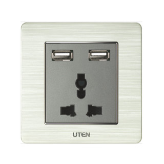 Ổ cắm sạc usb mặt vuông uten v6 ghi xám