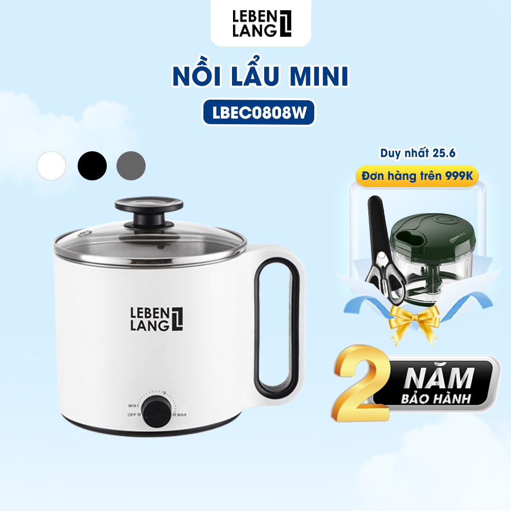 Nồi lẩu điện mini đa năng chống dính Lebenlang LBEC0808 1500ml, bảo hành 2 năm - hàng chính hãng