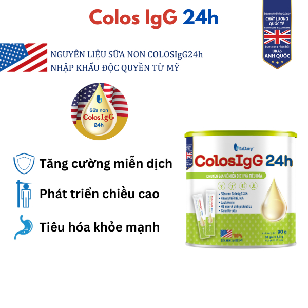 [TẶNG HỘP KHẨU TRANG KJ] TPBS ColosIgG 24h dạng gói 90g giúp tăng đề kháng, miễn dịch, giảm bệnh vặt cho bé - VitaDairy