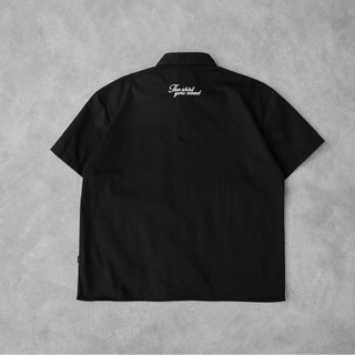 Áo Sơ Mi Kaki Basic Màu Đen Chi tiết Thêu - Brand TSUN Chính Hãng Oversize Shirt - UNISEX