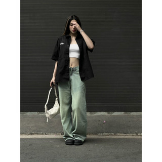 Áo Sơ Mi Kaki Basic Màu Đen Chi tiết Thêu - Brand TSUN Chính Hãng Oversize Shirt - UNISEX