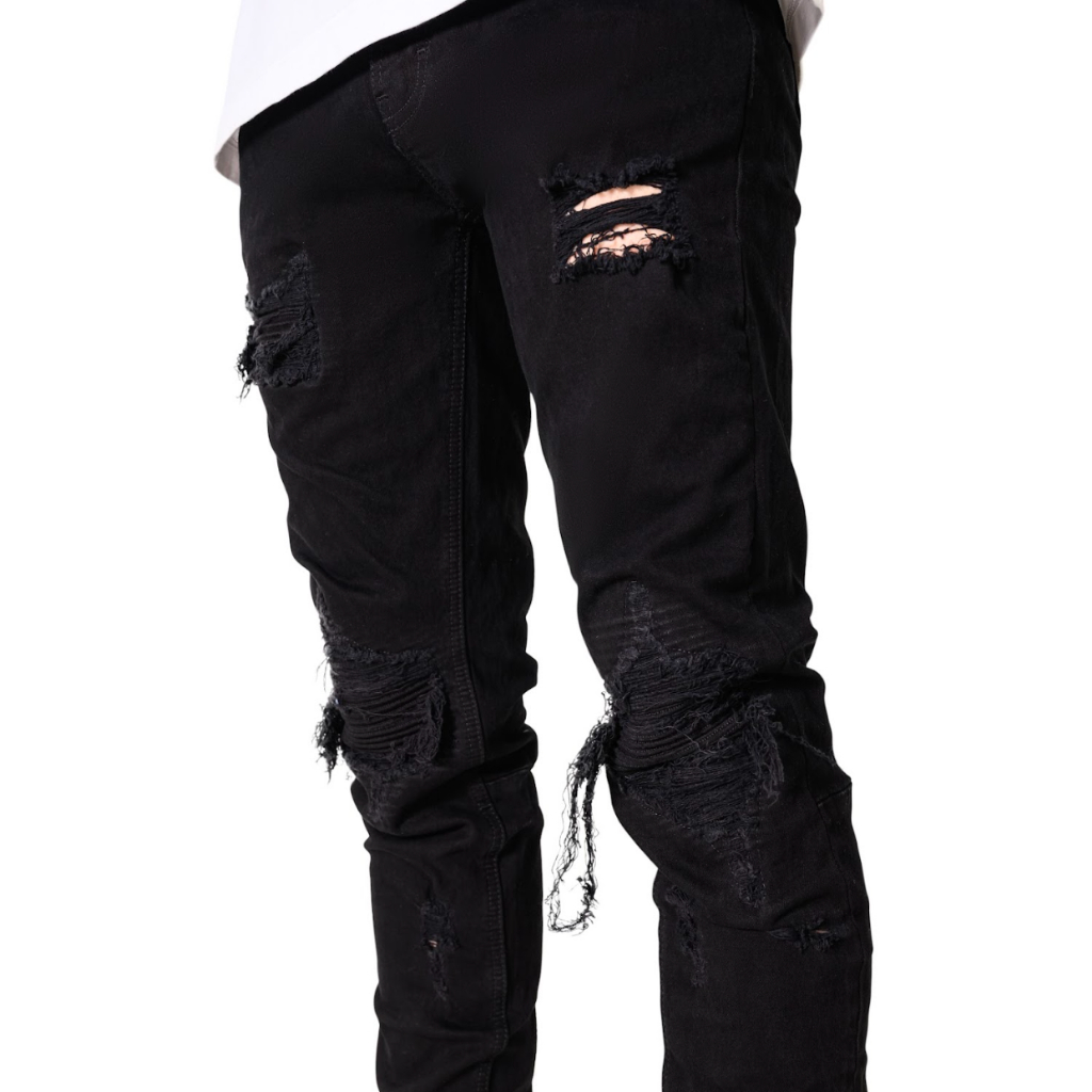 Quần Skinny Jeans Biker Nam FNOS Streetwear Màu Đen NZ52 - Local Brand Chính Hãng