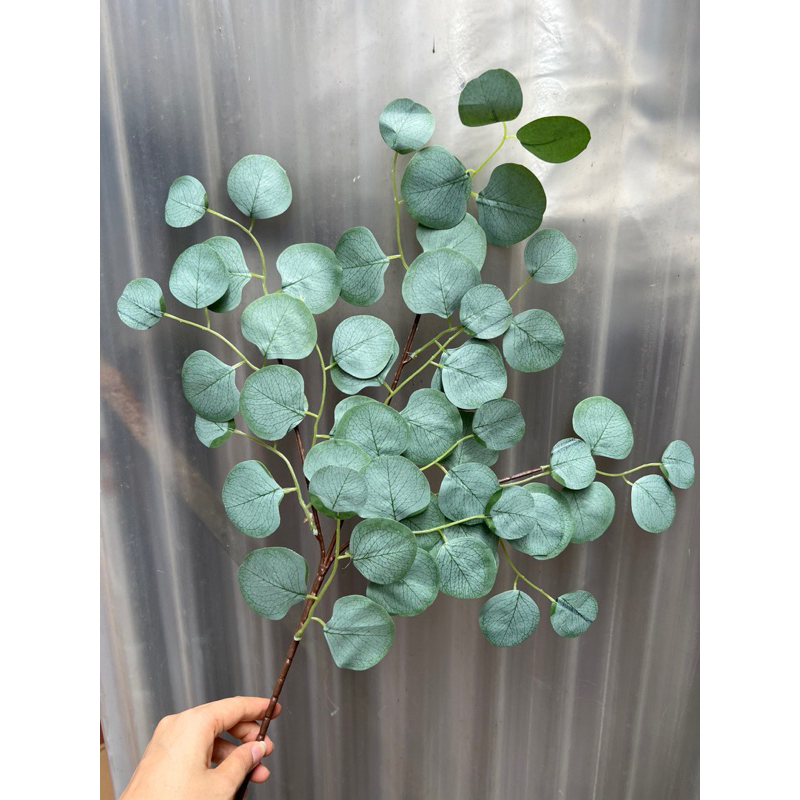 Cành Lá giả/ Cành lá Bạch Đàn in vân 3D giống thật dài 60 cm trang trí nhà cửa văn phòng cửa tiệmi