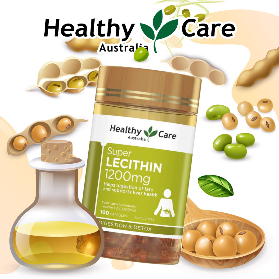 Viên Uống Tinh chất mầm đậu nành Healthy Care Super Lecithin cân bằng nội tiết, làm đẹp da 1200mg Của Úc