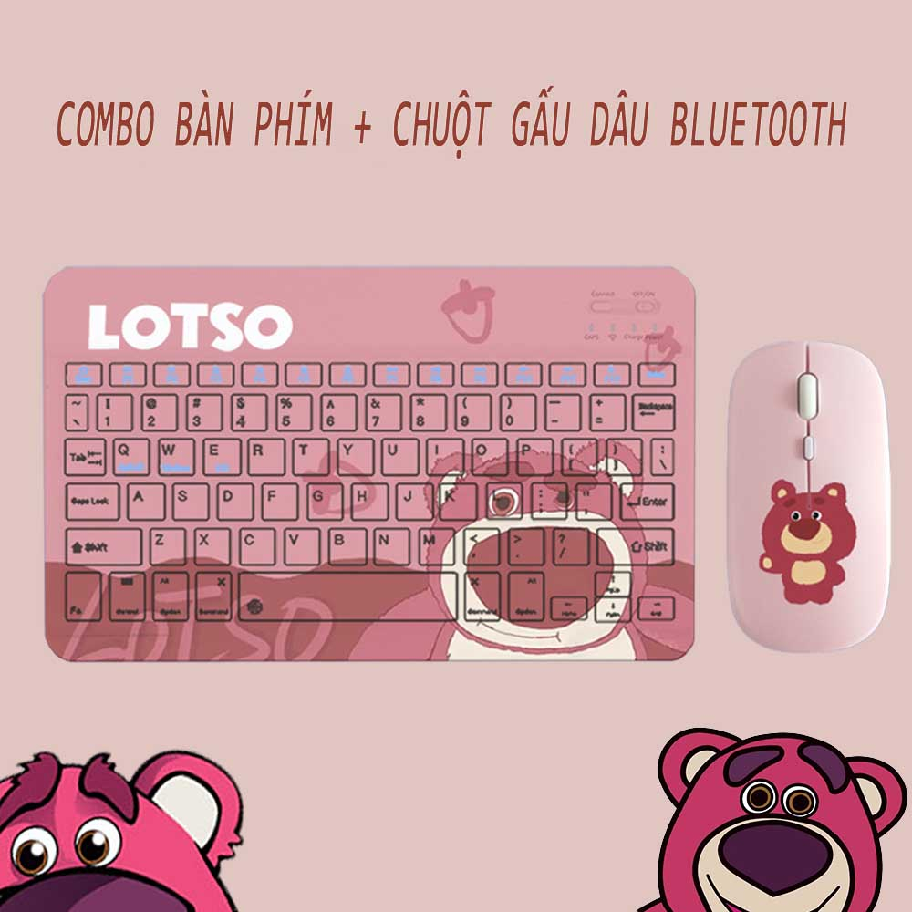 Bàn phím không dây bluetooth Gấu Dâu Lotso hoạt động yên tĩnh cho IOS Android Windows Tablets Redmi Huawei