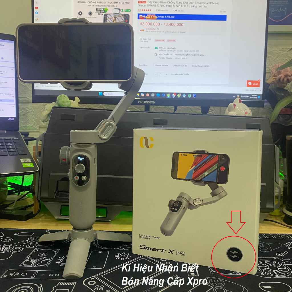 Gậy Quay Phim Chống Rung Cho Điện Thoại Smart Phone, Gimbal SMART X PRO trang bị đèn LED trợ sáng cao cấp