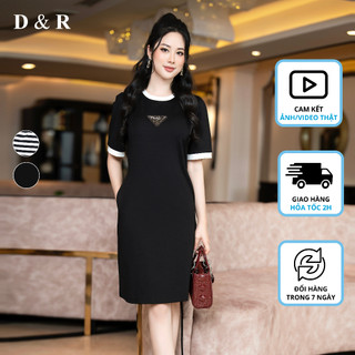 Đầm thun suông bigsize logo cườm Quảng Châu cao cấp D&R Fashion D296