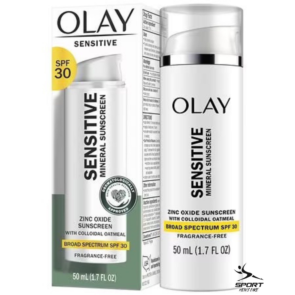 Kem chống nắng khoáng, có dưỡng ẩm OLAY Sensitive Mineral Sunscreen Zinc Oxide Sunscreen SPF30 - Dung tích 50ml Hàng Mỹ