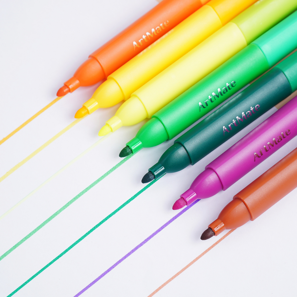 Bút màu marker hai đầu ARTMATE 24/36/48 màu tươi sáng, bút dạ lông màu chất liệu an toàn cho bé AM- WC601/602/603
