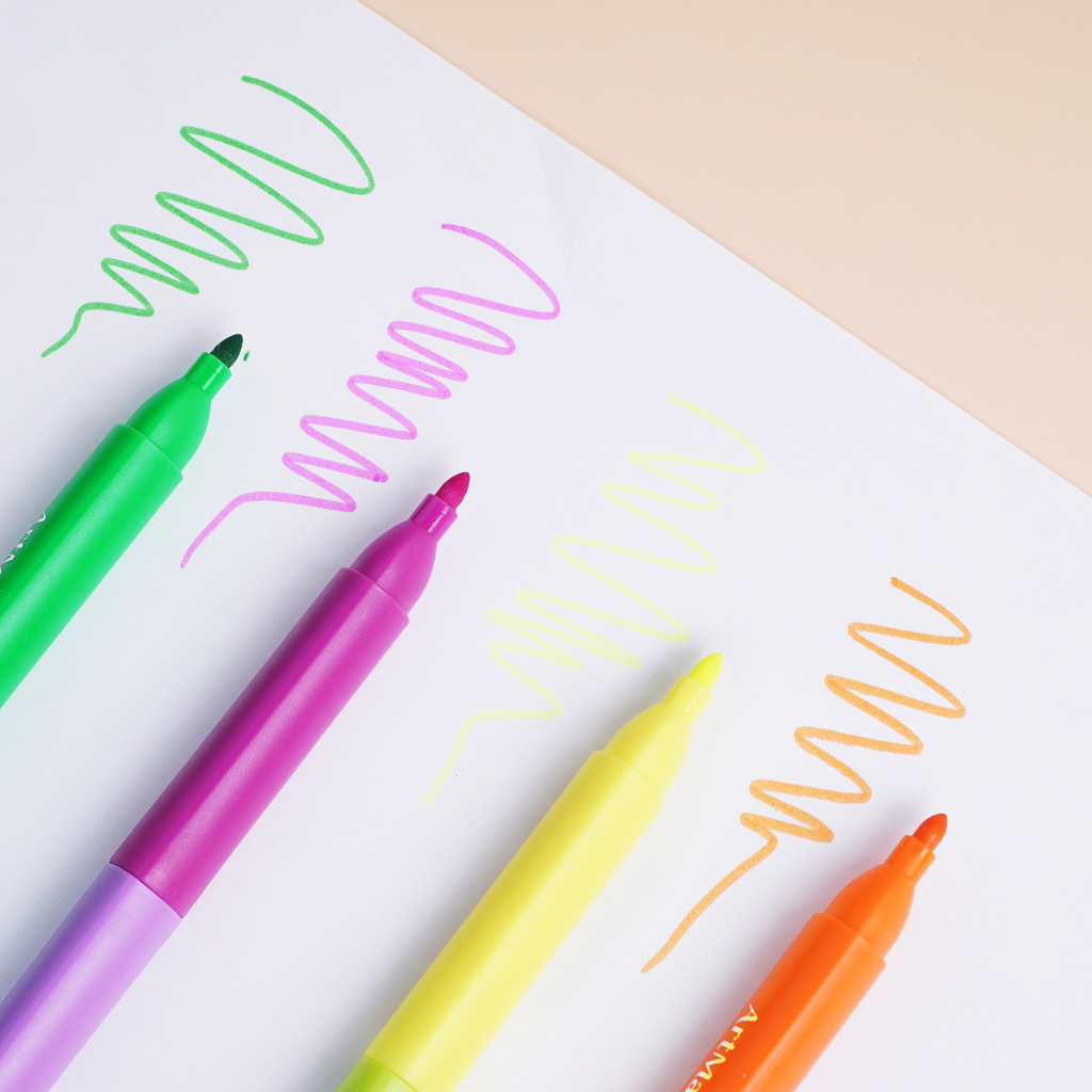 Bút màu marker hai đầu ARTMATE 24/36/48 màu tươi sáng, bút dạ lông màu chất liệu an toàn cho bé AM- WC601/602/603