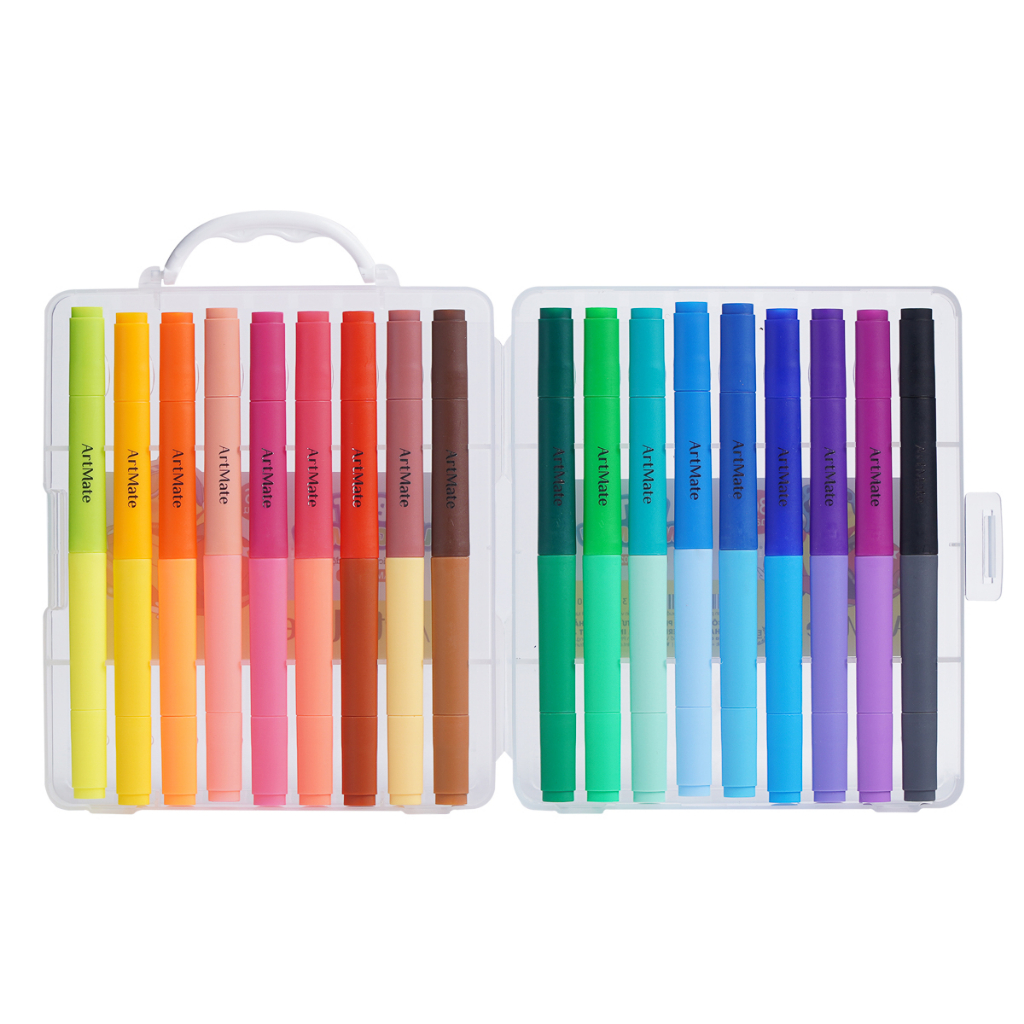 Bút màu marker hai đầu ARTMATE 24/36/48 màu tươi sáng, bút dạ lông màu chất liệu an toàn cho bé AM- WC601/602/603