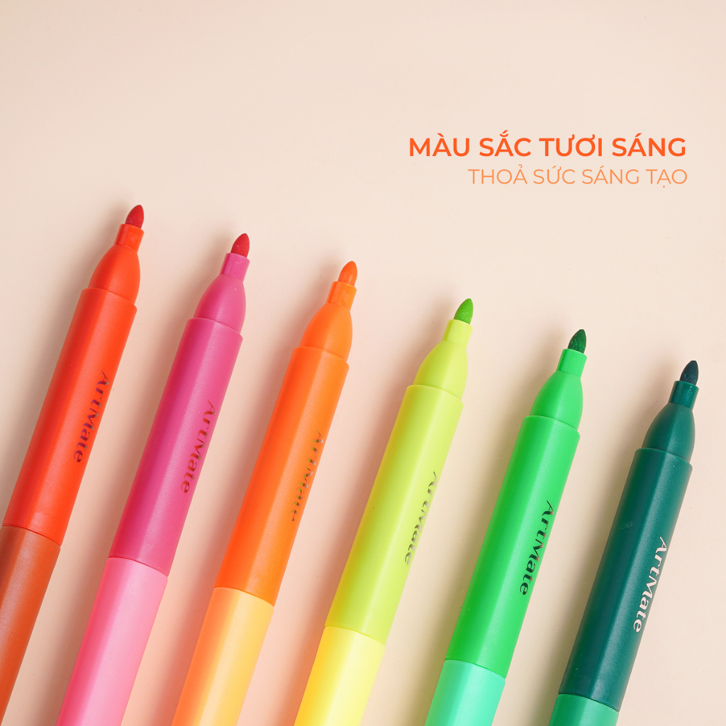Bút màu marker hai đầu ARTMATE 24/36/48 màu tươi sáng, bút dạ lông màu chất liệu an toàn cho bé AM- WC601/602/603
