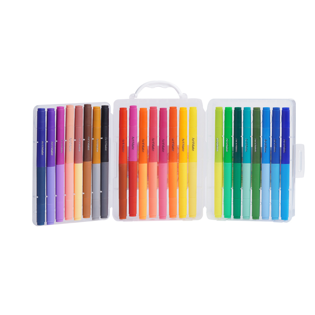 Bút màu marker hai đầu ARTMATE 24/36/48 màu tươi sáng, bút dạ lông màu chất liệu an toàn cho bé AM- WC601/602/603