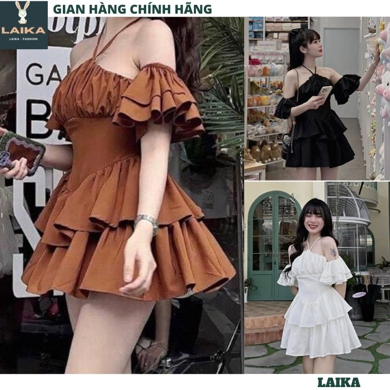 Váy cổ yếm trễ vai xòe 2 tầng - Đầm ngắn hàng thiết kế cao cấp tiểu thư sexy sang chảnh ulzzang LAIKA V123