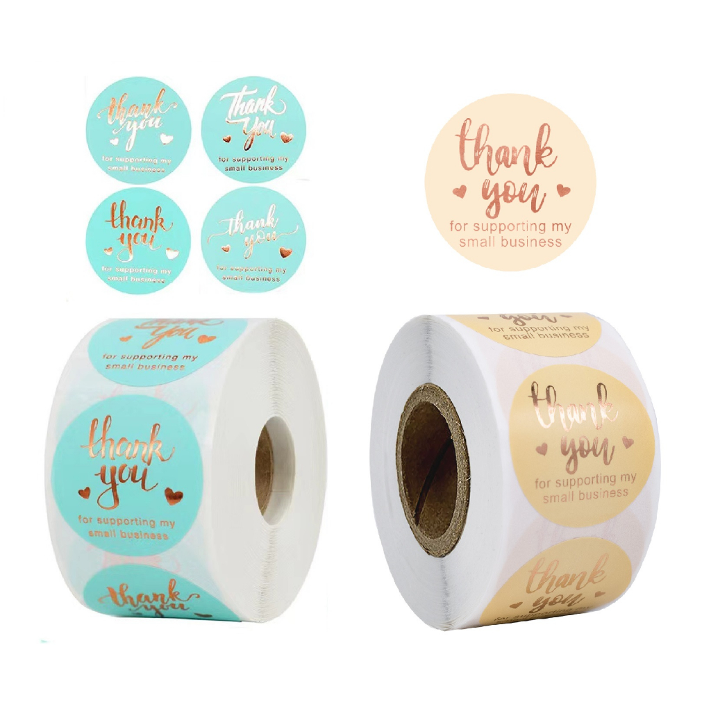 Cuộn 500 nhãn dán cảm ơn, tem thank you vuông cực xinh yêu