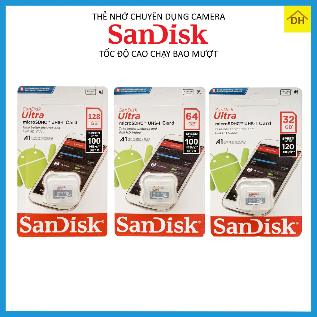 Thẻ Nhớ 128GB/64GB/32GB SANDISK MicroSDHC Ultra Class 10 Chuyên Dụng Camera Tương Thích Nhiều Thiết Bị BẢO HÀNH 12 THÁNG