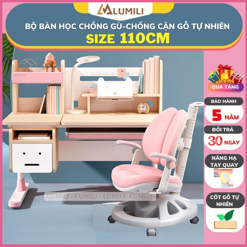 bộ bàn học chống gù cao cấp LUMILI 303F bàn học thông minh kèm giá sách cho bé