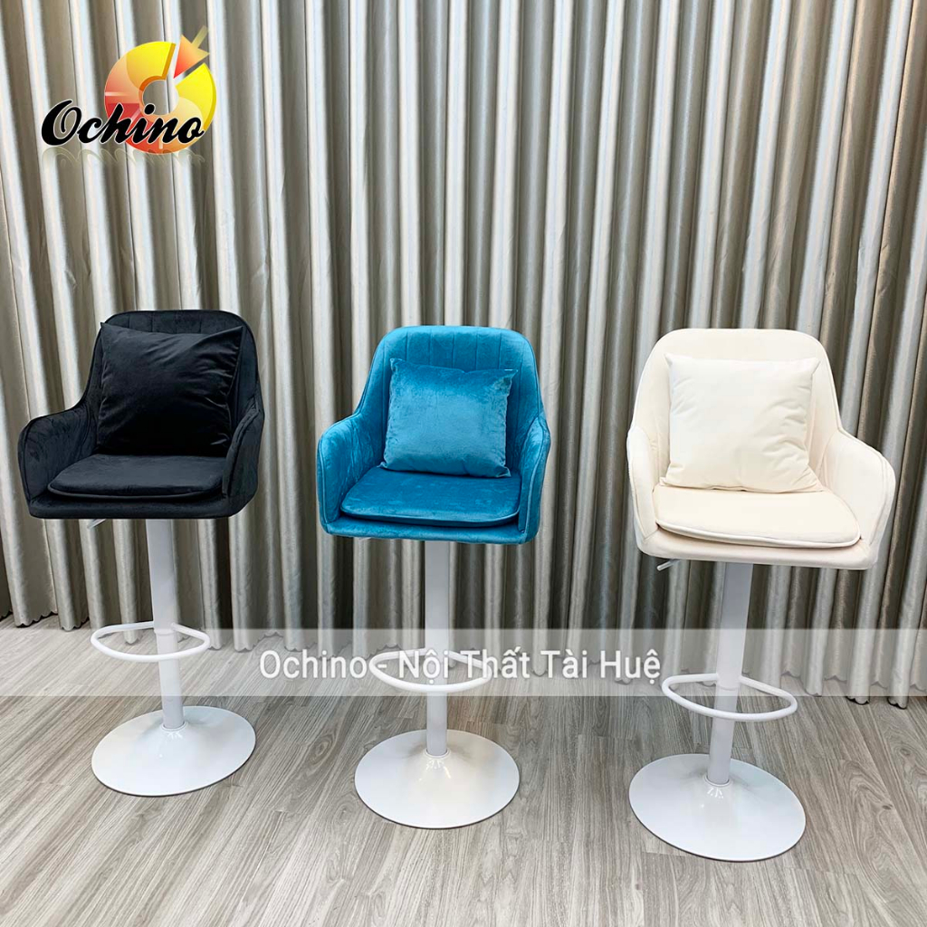 Ghế Quầy Bar, Ghế Chụp Hình Chân Trắng Tùy Chỉnh Độ Cao Từ 60-80Cm Mẫu Vân Sò Cao Cấp (Có Sẵn)