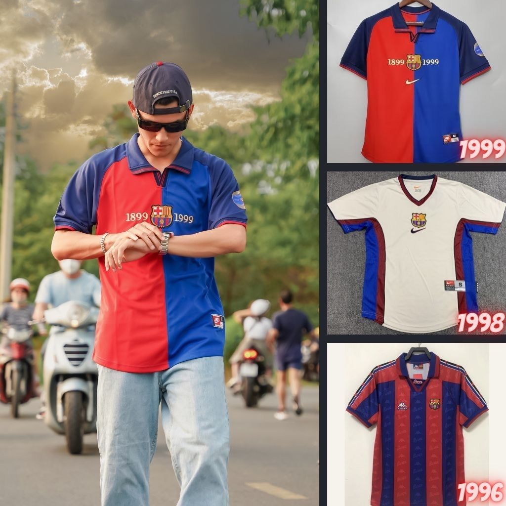 Áo bóng đá retro barca vải Cotton Polyester thời trang blockcore
