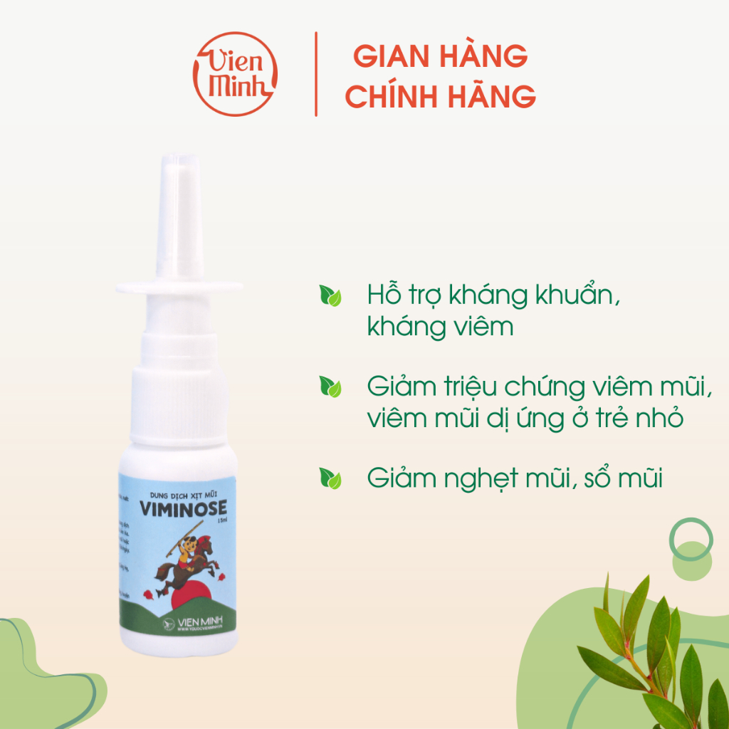 Xịt mũi Viminose, dành cho em bé, hỗ trợ viêm mũi dị ứng, kháng khuẩn 15ml - Tràm Viên Minh