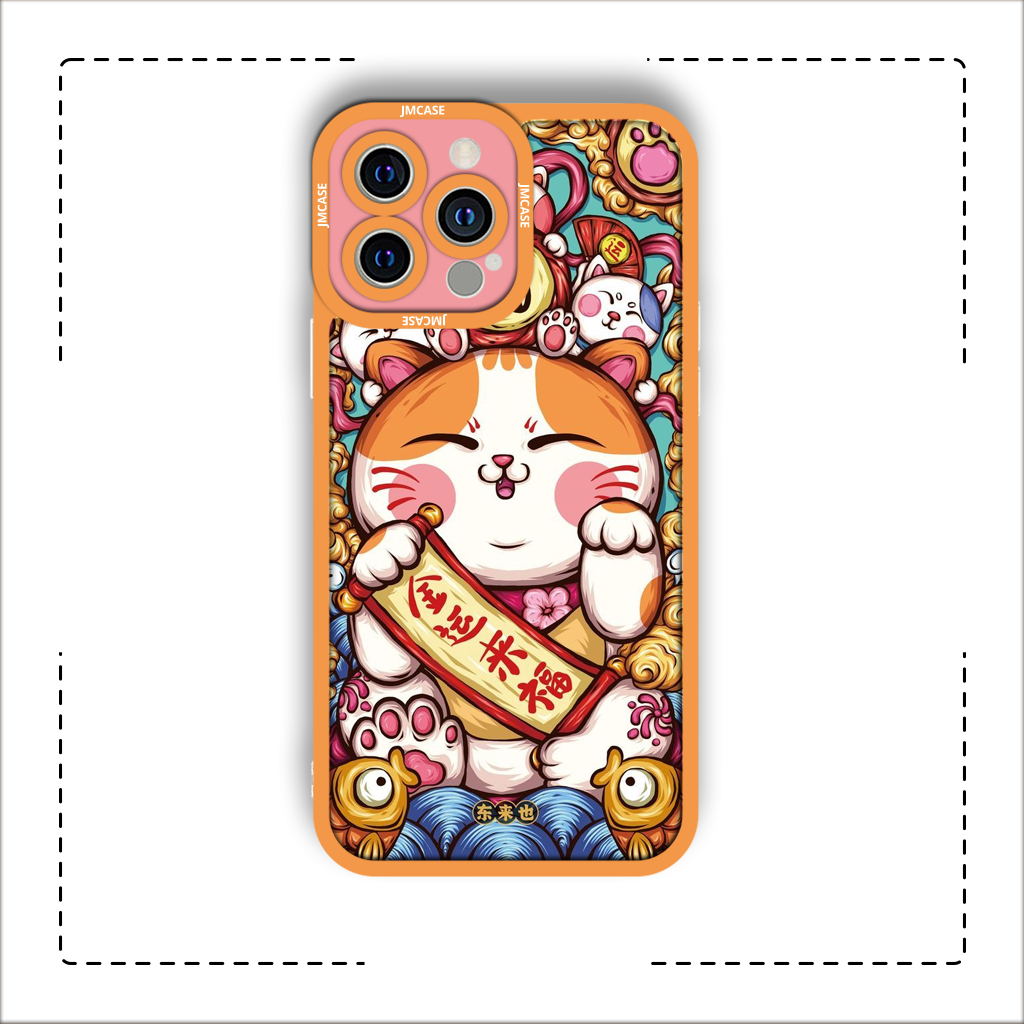 Ốp lưng iphone cạnh vuông JM CASE Mèo thần tài cầm quạt vẫy tay may mắn 6/6pl/6s/6spl/7/7pl/8/8pl/x/xs/11/12/13/pro/max