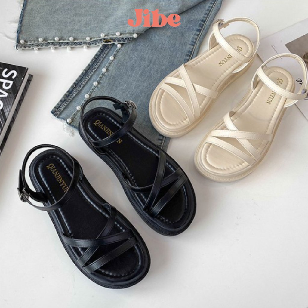 Sandal nữ 3 quai chéo đế răng cưa siêu nhẹ cao 5cm